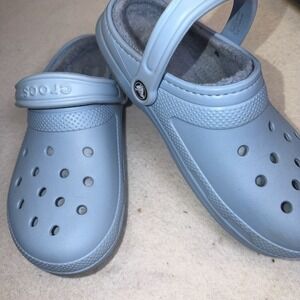 Crocs Classic Lined Clogs Womens 9‎ Mens 7 Light Blue Fuzzy Slip On Shoes